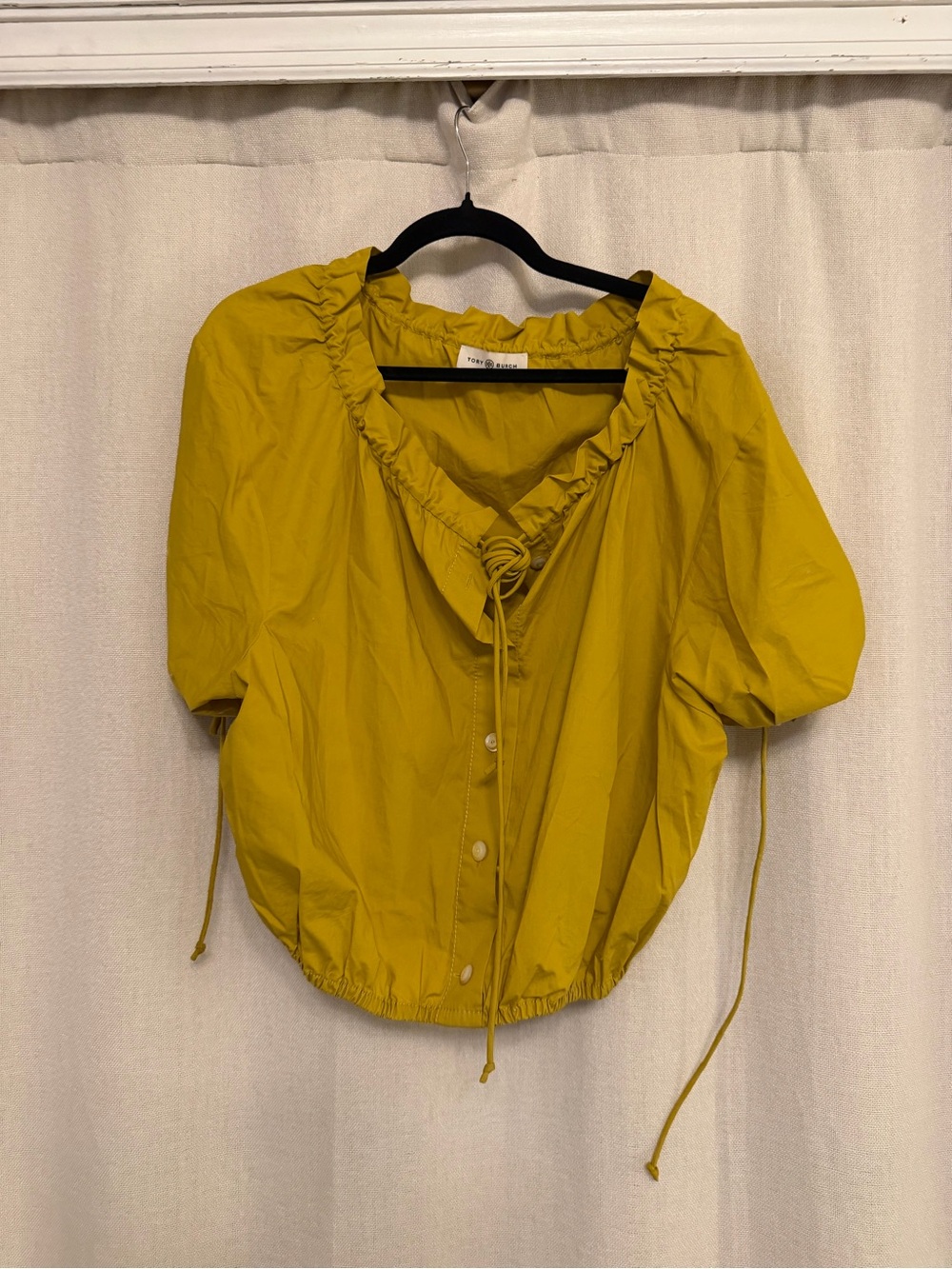 Tory Burch Mustard Ruffle-Neck Button Front Top